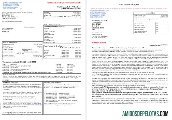 Suíça Swiss National Bank SNB Declaração de hipoteca em formatos Word e PDF, 3 páginas 1 2 modelo